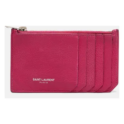 Saint Laurent Fuchsia Leather Zip Card Holder