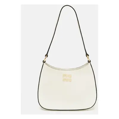 Miu Miu White Madras Leather Hobo