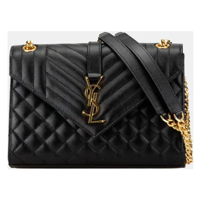 Yves Saint Laurent Paris Black Gold Leather Envelope Chain Shoulder Bag