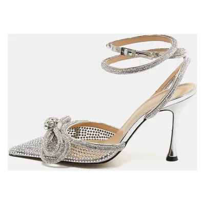 Mach & Mach Silver PVC Crystal Embellished Double Bow Pumps Size