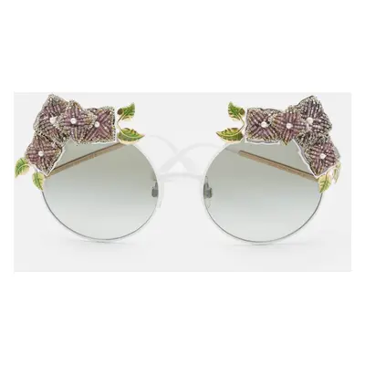 Dolce & Gabbana White/Black Gradient DG Floral Embellished Round Sunglasses