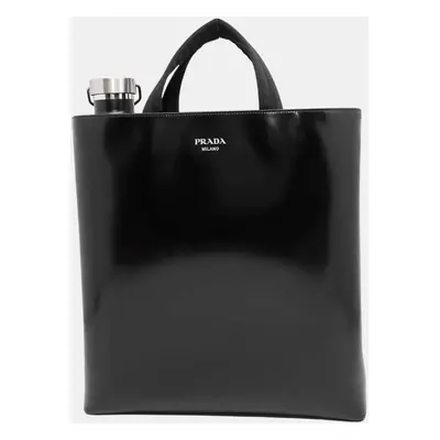 Prada Black Leather Water Bottle Tote Bag