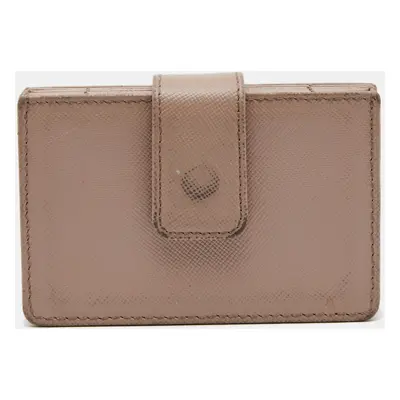 Prada Beige Saffiano Leather Gusset Card Holder