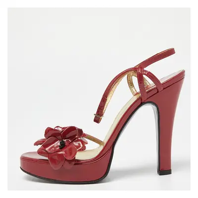 Dolce & Gabbana Red Patent Leather Flower Strappy Sandals Size