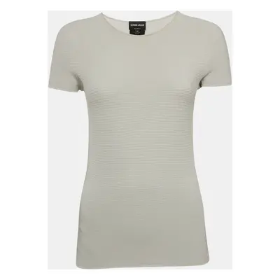 Giorgio Armani Grey Knit Links-Stitch Viscose Short Sleeve Jumper