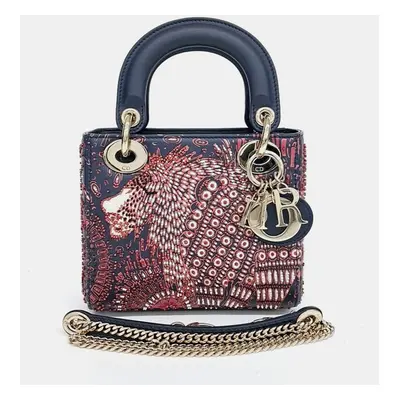 Dior Multicolor Navy Blue Leather Lady Mini Bag