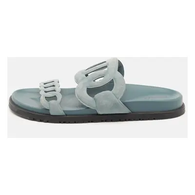 Hermes Light Blue Suede Extra Flat Sandals Size