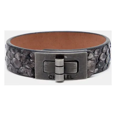 Chanel Grey Metallic Snakeskin Leather Bracelet