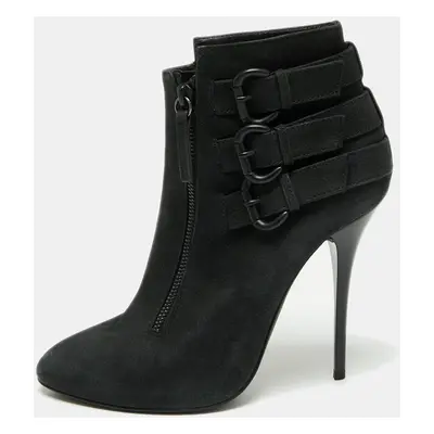 Giuseppe Zanotti Black Nubuck Buckle Ankle Boots Size 38.5