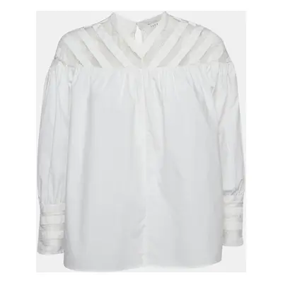 Sandro White Cotton Lace Trimmed A-Line Blouse