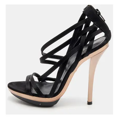 Versace Black Satin Strappy Sandals Size