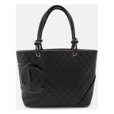 Chanel Black Leather Cambon Line Coco Mark Large Tote Bag