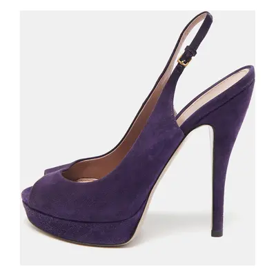 Gucci Purple Suede Slingback Peep Toe Pumps Size