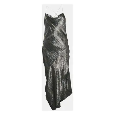 Haney Metallic Lurex Silk Blend Asymmetric Maxi Slip Dress