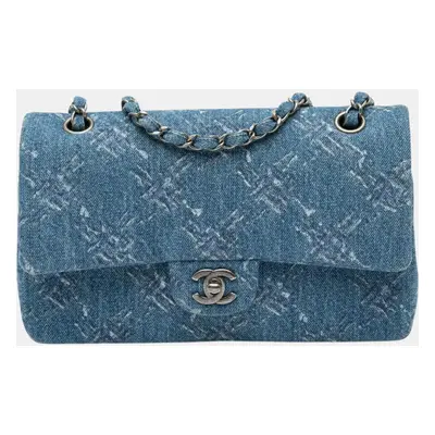 Chanel Blue Medium Classic Printed Denim Double Flap