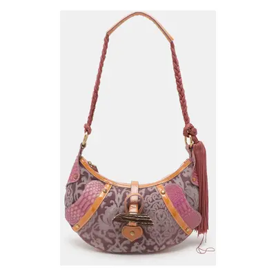 Roberto Cavalli Multicolor Python and Canvas Tassel Shoulder Bag