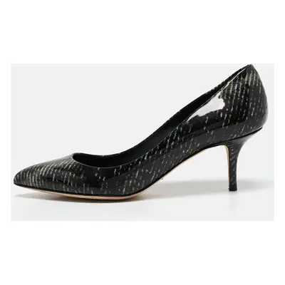 Dolce & Gabbana Black Printed Patent Leather Pointed Toe Pumps Size