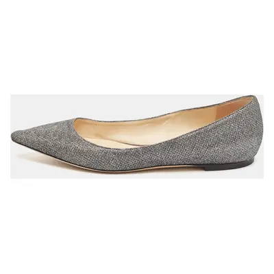 Jimmy Choo Metallic Grey Lurex Fabric Romy Flats Size 38.5