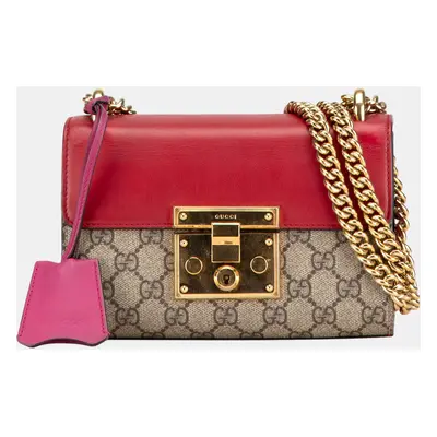 Gucci Beige/Red Small GG Supreme Padlock Crossbody