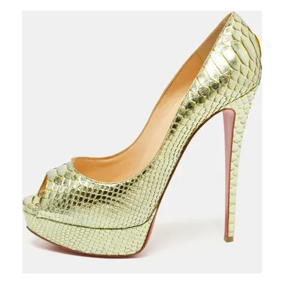 Christian Louboutin Metallic Green Python Lady Peep Pumps Size