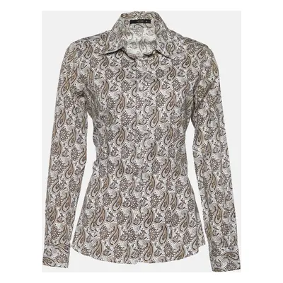 Etro Brown & White Paisley Print Stretch Cotton Shirt