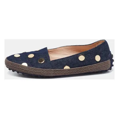 Tod's Navy Blue Denim Studded Espadrille Flats Size 36.5