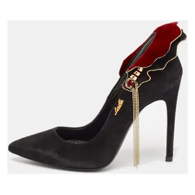 Loriblu Black/Burgundy Suede Embellished Peep Toe Pumps Size