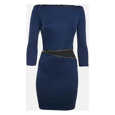 Elisabetta Franchi Navy Blue Jersey Zip Detail Mini Dress