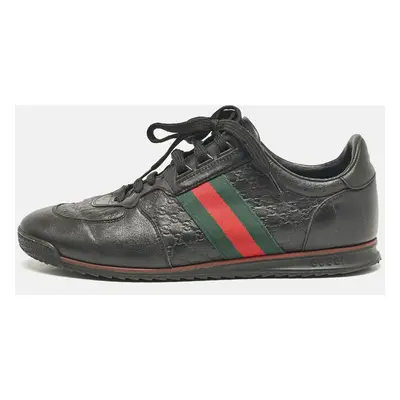 Gucci Black Guccissima Leather Web Low Top Sneakers Size 43.5