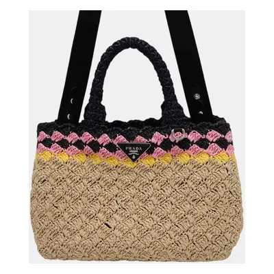 Prada Beige/Black Raffia Canapa handbag