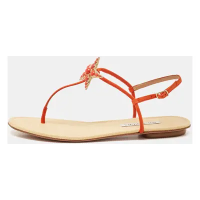 Aquazzura Orange Suede Star Embellished Slingback Sandals Size