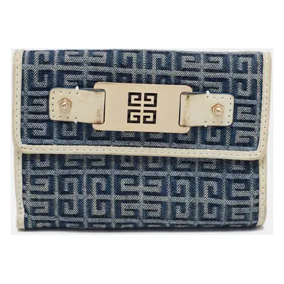 Givenchy Blue/Cream Monogram Canvas and Leather Metal Flap Compact Wallet