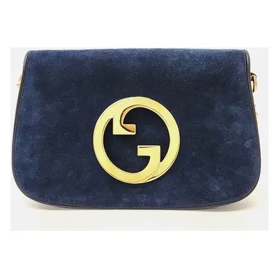 Gucci Navy Blue Suede Gucci Suede Blondie Shoulder Bag