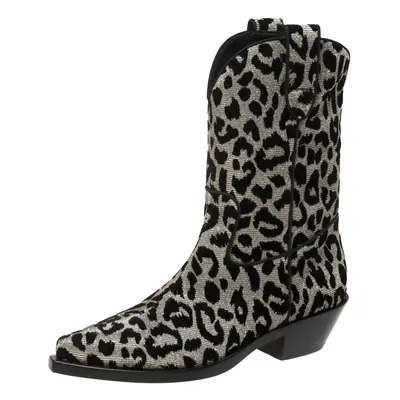 Dolce & Gabbana Black/Grey Shimmering Leopard Laurex Fabric Cowboy Boots Size