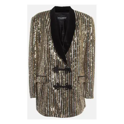 Dolce & Gabbana Gold Sequin Toggle Up Blazer