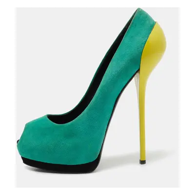 Giuseppe Zanotti Tricolor Suede Nana Peep-Toe Platform Pumps Size