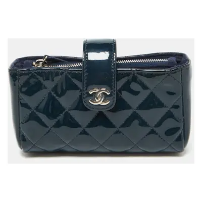 Chanel Blue Quilted Patent Leather CC Phone Holder Pouch