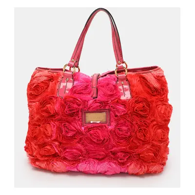 Valentino Multicolor Patent Leather and Satin Rose Applique Tote