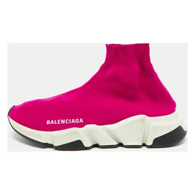 Balenciaga Bright Pink Knit Fabric Speed Trainer Slip On Sneakers Size