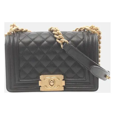 Chanel Black Caviar Skin (Grained Calf) Boy Chanel Small Chevron V-Stitch Shoulder Bag