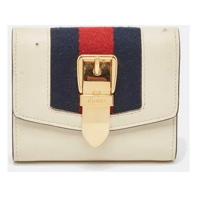 Gucci White Leather Sylvie Trifold Wallet