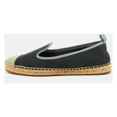 Fendi Navy Blue/Grey Denim and Patent Leather Junia Cap Toe Espadrille Flats Size