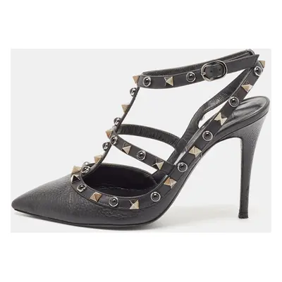 Valentino Black Leather Rockstud Ankle Strap Pumps Size