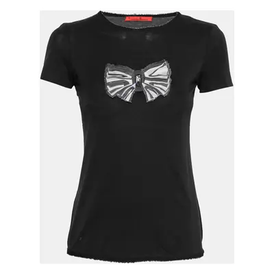 CH Carolina Herrera Black Cotton Bow Applique T-Shirt