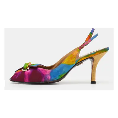 Stuart Weitzman Multicolor Fabric Peep Toe Slingback Sandals Size