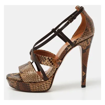 Gucci Brown/Black Python Open Toe Crisscross Ankle Strap Sandals Size 36.5