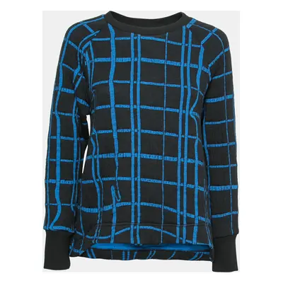 Kenzo Blue and Black Checkered Printed Knit Long Sleeve Crew Neck Sweater