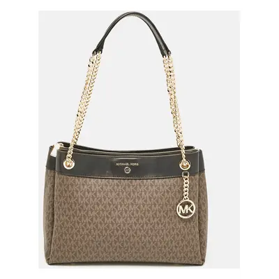 Michael Kors Brown/Black Signature Canvas Susan Shoulder Bag