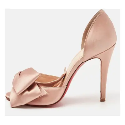 Christian Louboutin Beige Satin T-Dorcet Peep Toe Sandals Size