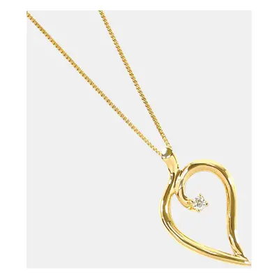 Tiffany & Co. 18K Yellow Gold Diamond Vintage Open Heart Leaf Pendant Necklace